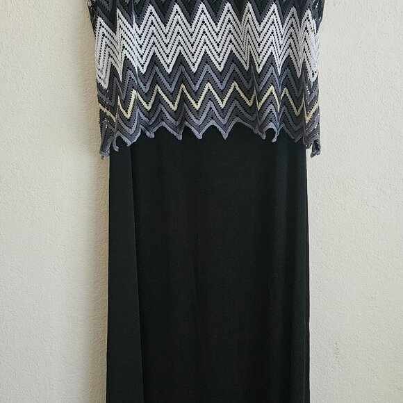 Black sleeveless maxi dress Party Cruise Chevron Stripes Knit crochet overlay XL - Picture 2 of 9